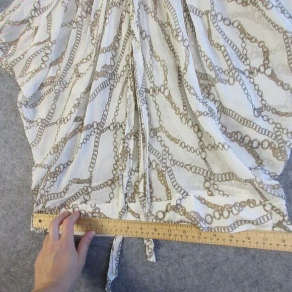 D&G Womens Chain Link Blouse 4 White Nautical Drape Top Tie Neck Smocked 70 - Picture 7 of 13